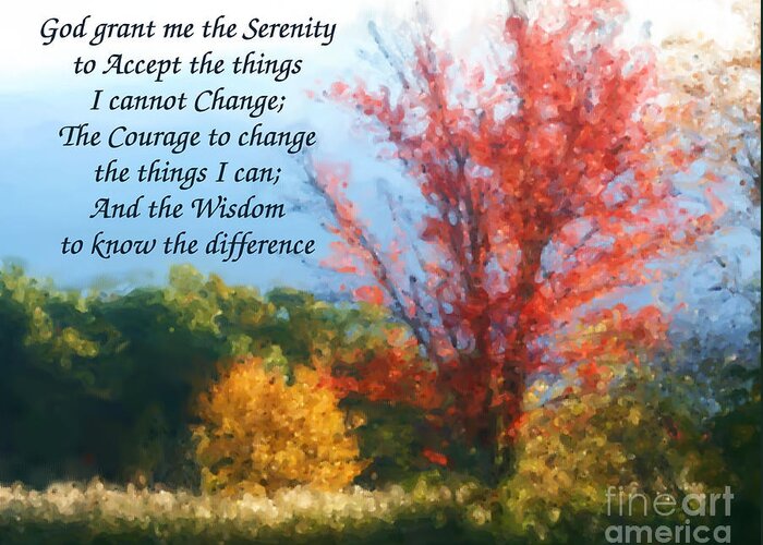 Inspirational Greeting Card featuring the painting Autumn Serenity Prayer by Smilin Eyes Treasures