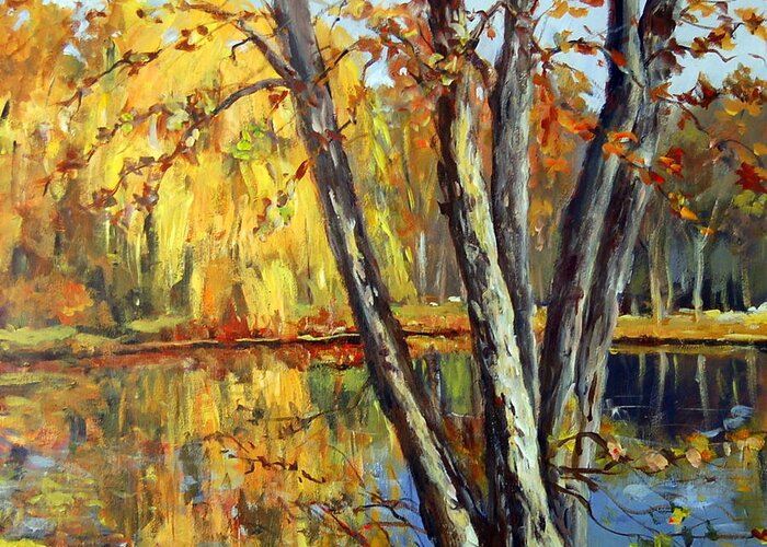 Landscape Greeting Card featuring the painting Autumn Sunlight by Ingrid Dohm