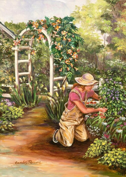 Floral Greeting Card featuring the painting Avid Gardener by Carole Powell