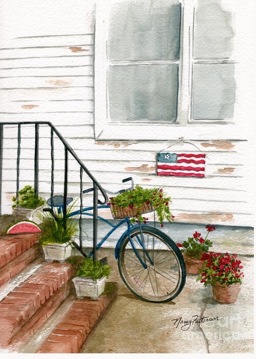Watercolor Greeting Card featuring the painting Back Step by Nancy Patterson