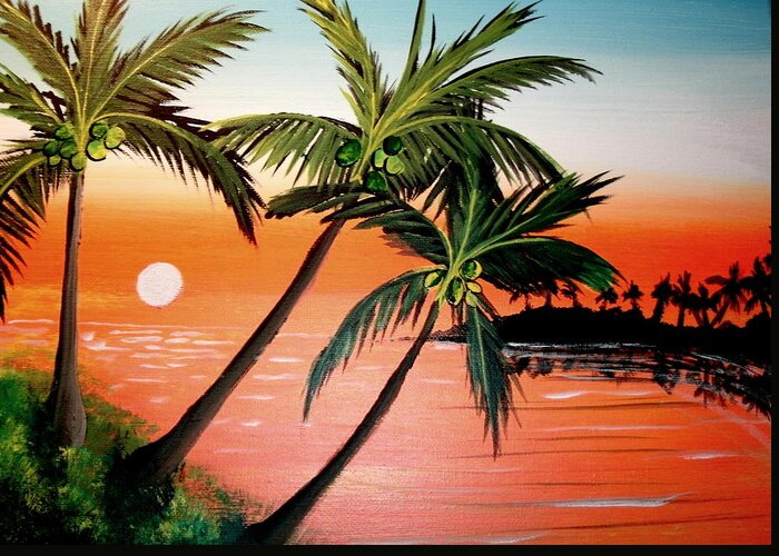 Palms Sunrise Florida Greeting Card featuring the painting Badorange by Robert Francis