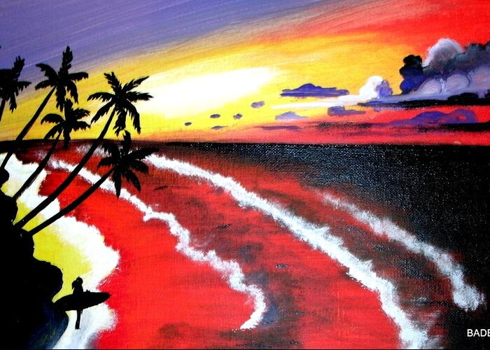 Sunsets Greeting Card featuring the painting Badredsky At Night by Robert Francis