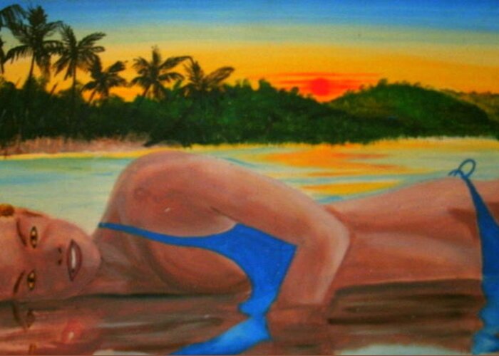 Sunset Greeting Card featuring the painting Badreflection by Robert Francis