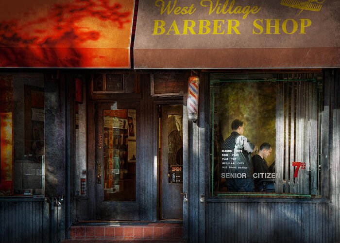 Barber Greeting Card featuring the photograph Barber - NY - Greenwich Village - West Village Barber Shop by Mike Savad