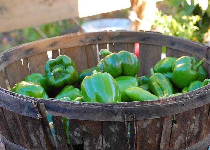 Green Peppers Greeting Card featuring the photograph Basket of Green Peppers by Mary McAvoy