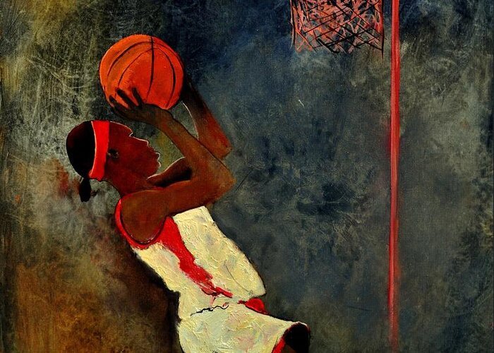 Sports Greeting Card featuring the painting Basketball Player by Pol Ledent