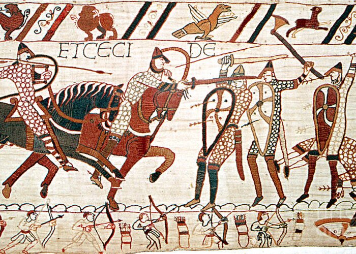 History Greeting Card featuring the photograph Battle Of Hastings Bayeux Tapestry by Photo Researchers