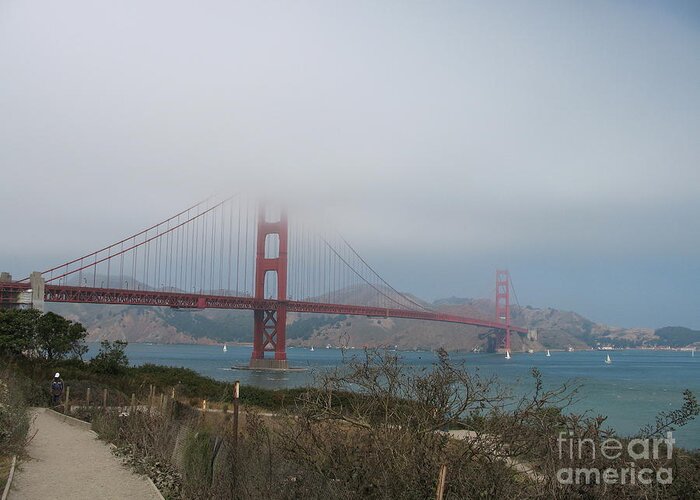 Golden Gate Greeting Card featuring the photograph Be In A Mist - Golden Gate Bridge by Christiane Schulze Art And Photography