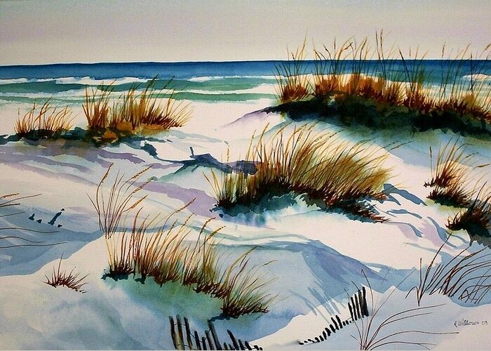 Landscape Greeting Card featuring the painting Beach Shadows by Richard Willows