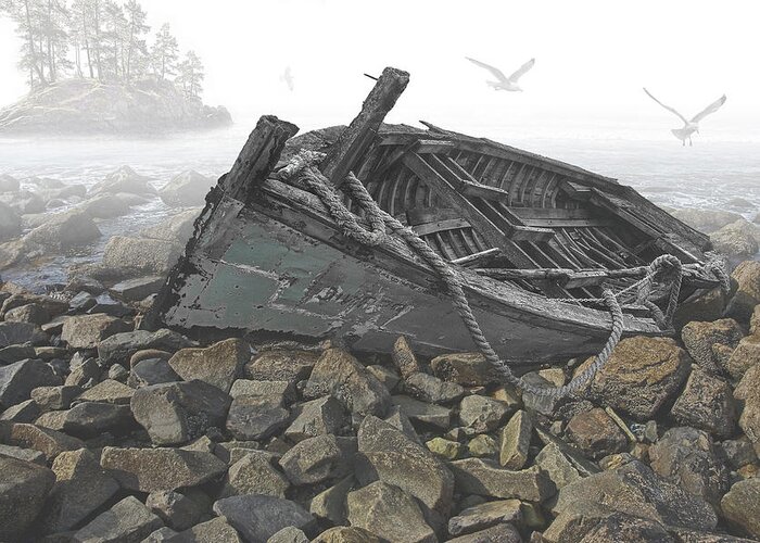 Composite Greeting Card featuring the photograph Beached Boat by Randall Nyhof