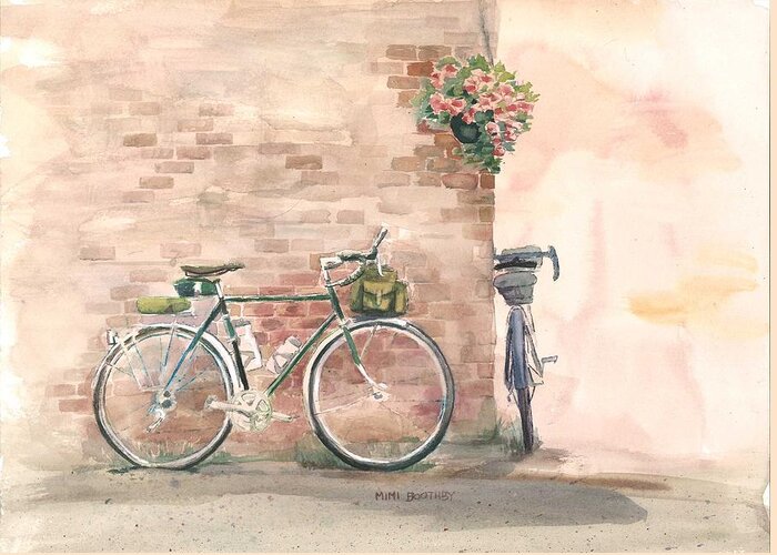 Bicycles Greeting Card featuring the painting Bike Date by Mimi Boothby
