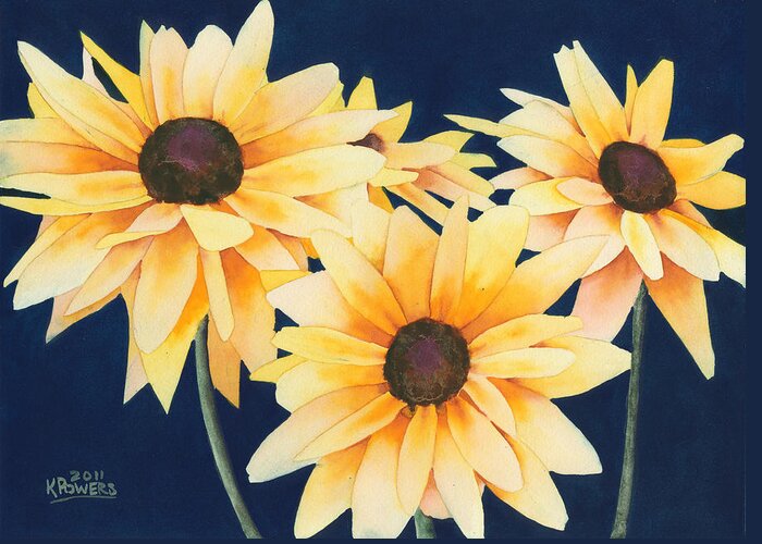 Black Greeting Card featuring the painting Black Eyed Susans 2 by Ken Powers