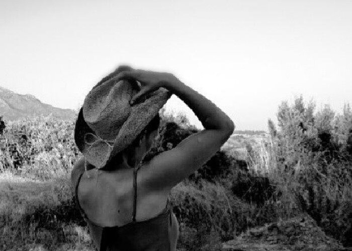 Blackandwhite Greeting Card featuring the photograph #blackandwhite #girl #hat #nature by Torbjorn Schei