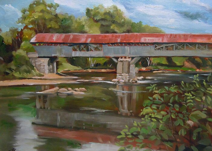 White Mountain Region Greeting Card featuring the painting Blair Bridge Campton New Hampshire by Nancy Griswold
