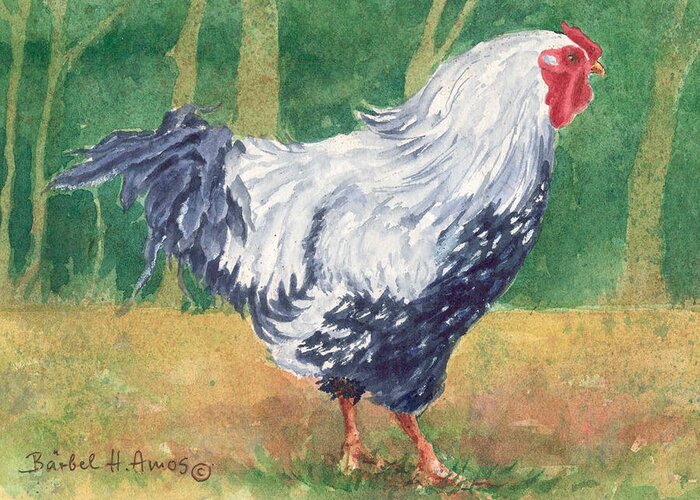 Hen Greeting Card featuring the painting Blue Hen by Barbel Amos