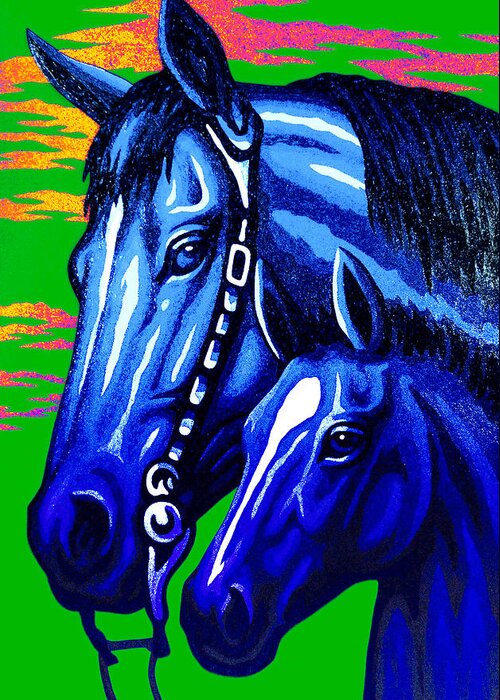 Horse Greeting Card featuring the painting Blue Madonna and Child by Steve Fields