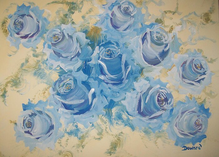 Blue Roses Greeting Card featuring the painting Blue Roses Abstract by Raymond Doward