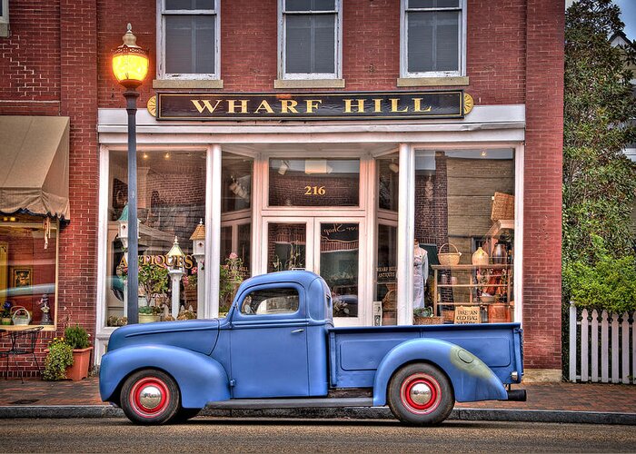 Smithfield Greeting Card featuring the photograph Blue Truck On Main Street by T Cairns