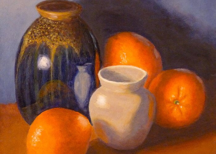 Still Life Greeting Card featuring the painting Blue Vase by Joe Bergholm