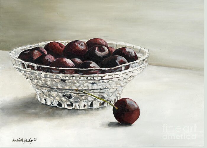 Cherries Greeting Card featuring the painting Bowl Full of Cherries by Charlotte Yealey