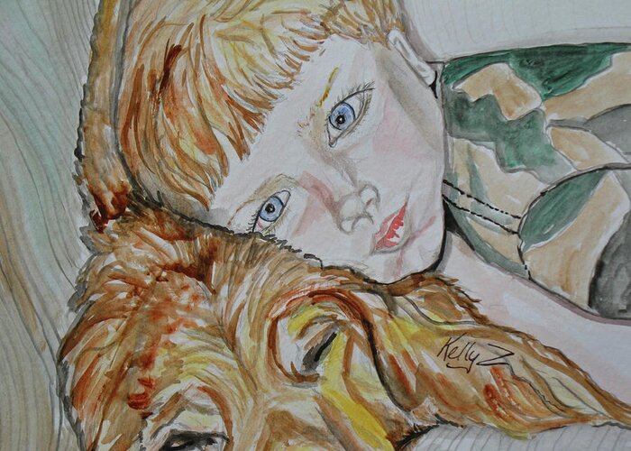 Boy Greeting Card featuring the painting Boy's Best Friend by Kelly Smith