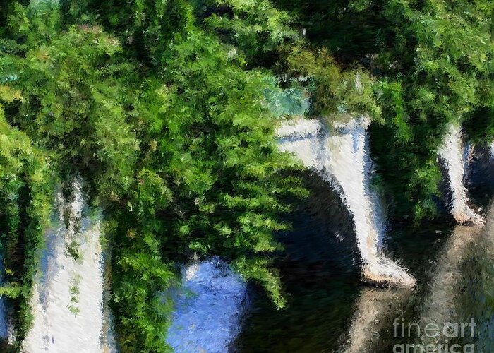 Bridge Greeting Card featuring the painting Bridge Of Flowers Impressionist by Smilin Eyes Treasures