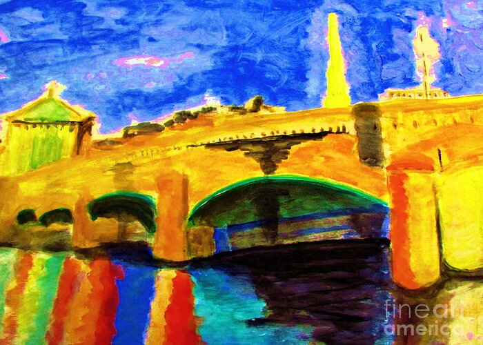 French National Assembly Greeting Card featuring the painting Bridge to Assemblee nationale France by Stanley Morganstein