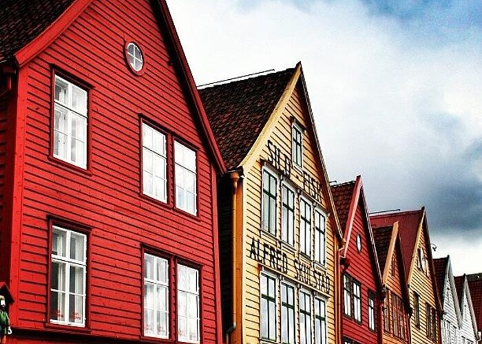 Bryggen Greeting Card featuring the photograph Bryggen - Bergen by Luisa Azzolini