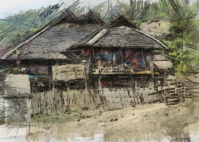 Digital Art Greeting Card featuring the digital art Burmese village house 2 by Fran Woods