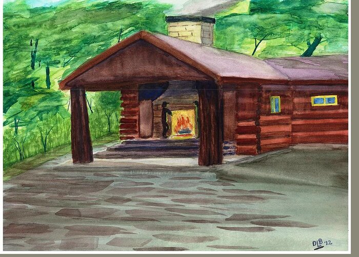 Cabin Greeting Card featuring the painting Caddy Camp by David Bartsch