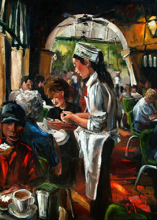 Cafe Dumonde Greeting Card featuring the painting Cafe DuMonde by Carole Foret