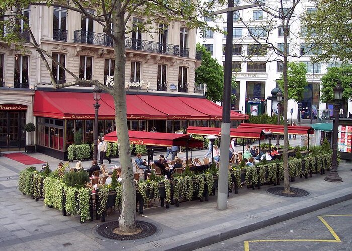 Cafe on the Champs Elysees Greeting Card by Marlene Challis