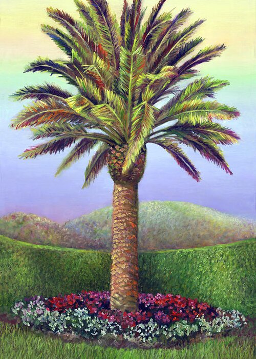  Greeting Card featuring the painting Canary Palm Tree at Midday by Nancy Tilles