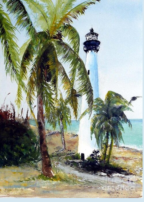 Lighthouse Greeting Card featuring the painting Cape Florida lighthouse by Sibby S