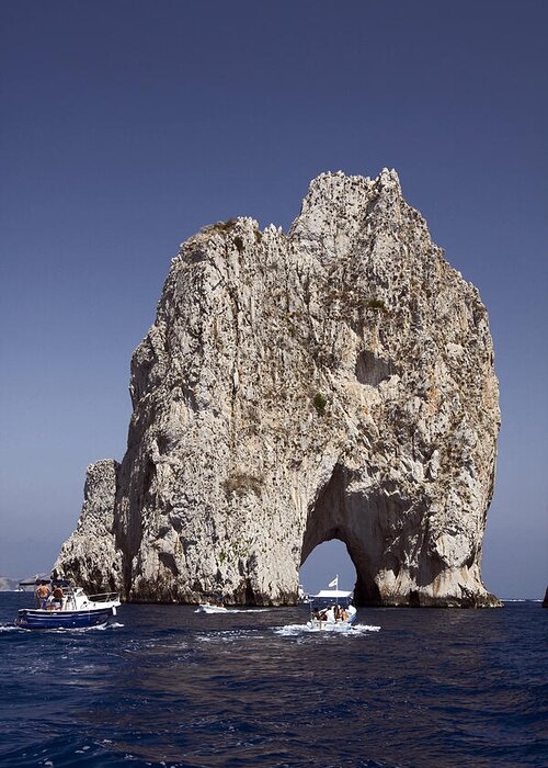 Small Motorboats Greeting Card featuring the photograph Capri Arch by Sally Weigand