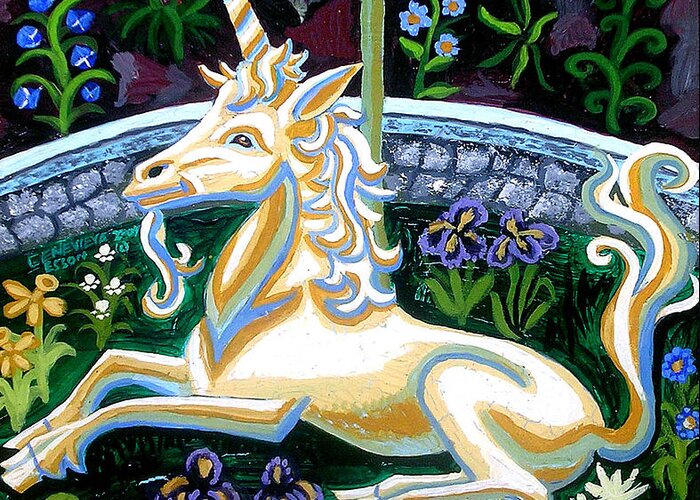 Unicorn Greeting Card featuring the painting Captive Unicorn by Genevieve Esson