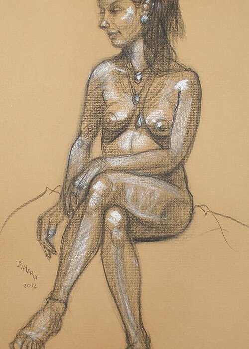 Realism Greeting Card featuring the drawing Carina Seated by Donelli DiMaria