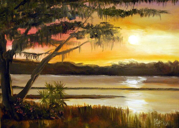Landscape Greeting Card featuring the painting Carolina Sunset by Phil Burton