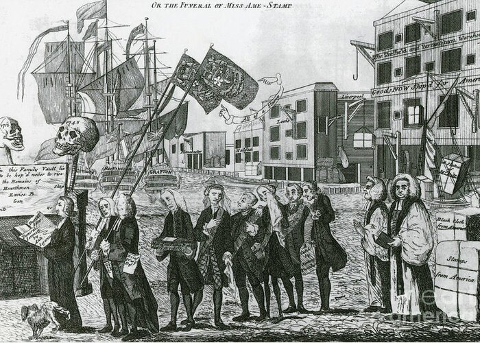 Cartoon Greeting Card featuring the photograph Cartoon, Repeal Of The Stamp Act by Photo Researchers