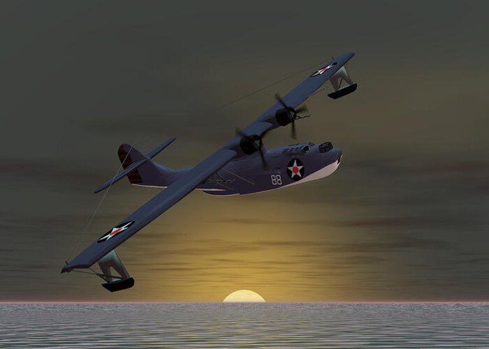 Consolidated Pby Catalina Greeting Card featuring the digital art Catalina Sunset by Walter Colvin