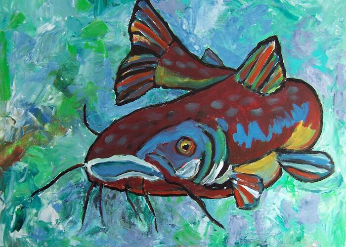 Fish Greeting Card featuring the painting Catfish by Krista Ouellette