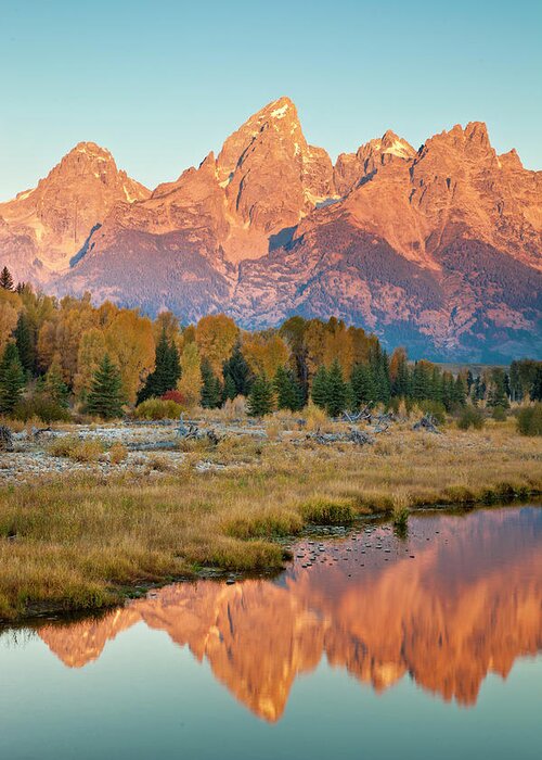 Grand Teton Greeting Card featuring the photograph Cathedral Group Reflection by D Robert Franz