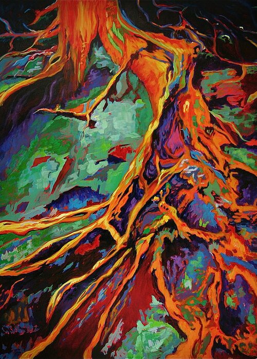 Cedar Roots Greeting Card featuring the painting Cedar Roots by Gregory Merlin Brown