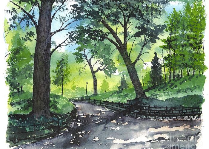 Landscape Greeting Card featuring the painting CENTRAL PARK New York by Patrick Grills