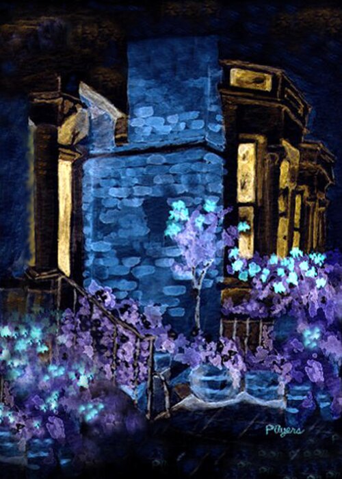 Watercolor Greeting Card featuring the painting Chelsea Row at Night by Paula Ayers