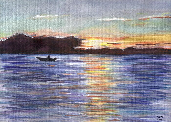 Sunset Greeting Card featuring the painting Chesapeake Dusk Boat Ride by Clara Sue Beym