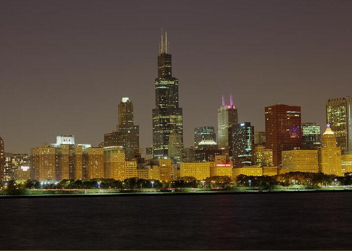 Chicago Greeting Card featuring the photograph Chicago Night Skyline by Peter Ciro