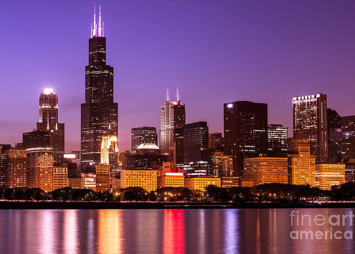 Chicago Skyline at Night High Resolution Image Greeting Card for 