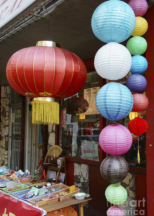 Vancouver Greeting Card featuring the photograph CHINESE PAPER LANTERNS Vancouver Chinatown by John Mitchell