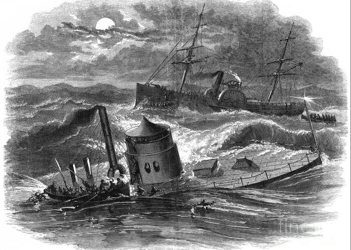 1862 Greeting Card featuring the photograph Civil War: Monitor Sinking by Granger